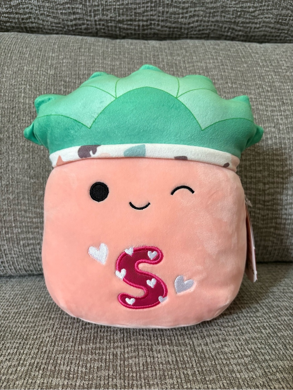 NWT Squishmallow Abena The Succulent Pink Planter Plush - Letter "S" Initial